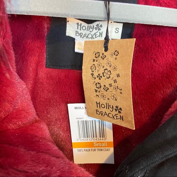 Holly Bracken NWT Parka With Red Faux Fur Collar S - Picture 3 of 13